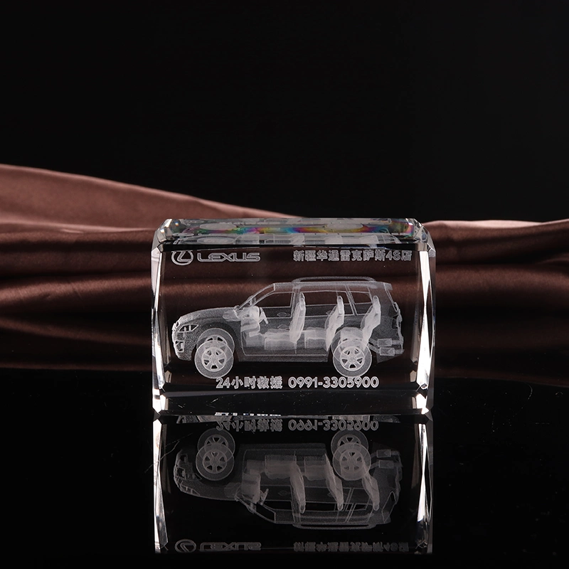 Beautiful 3D Laser Car Model Crystal Glass Cube Paperweight