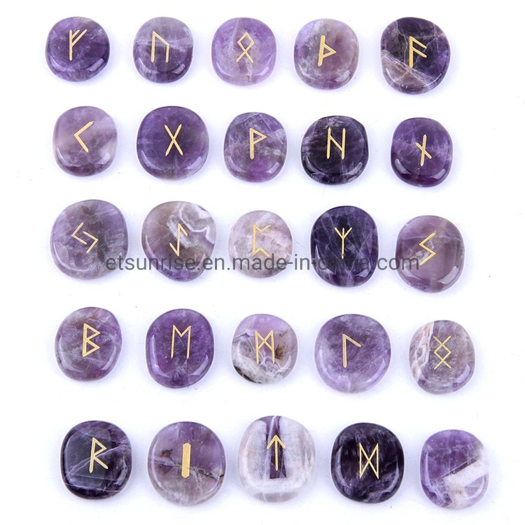 Semi Precious Stone Crystal Runes Slices Stone Carving